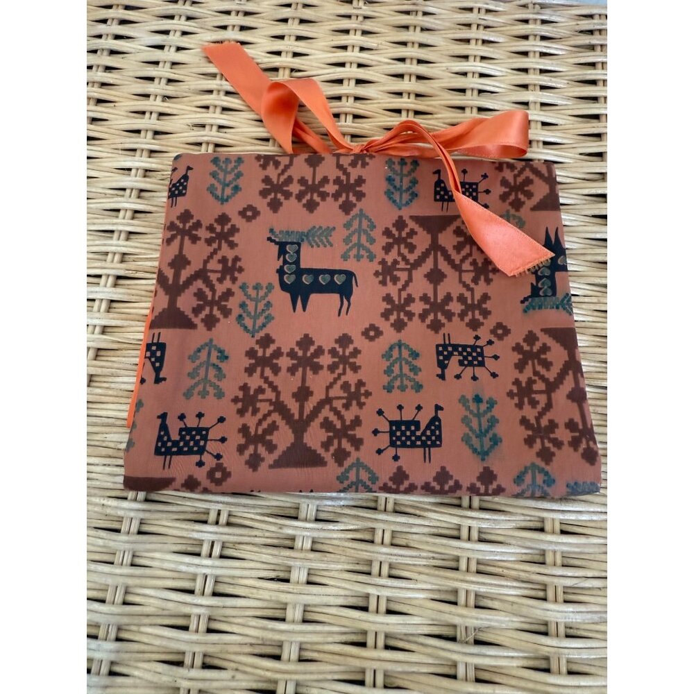 Vintage MCM Swedish Jewelry Pouch Peach With Deer Atomic Animals